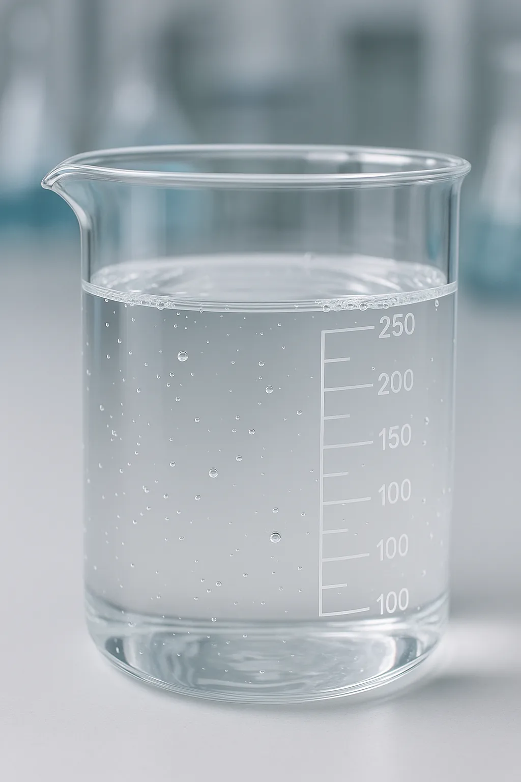 Water-based acrylic resin close-up in laboratory beaker