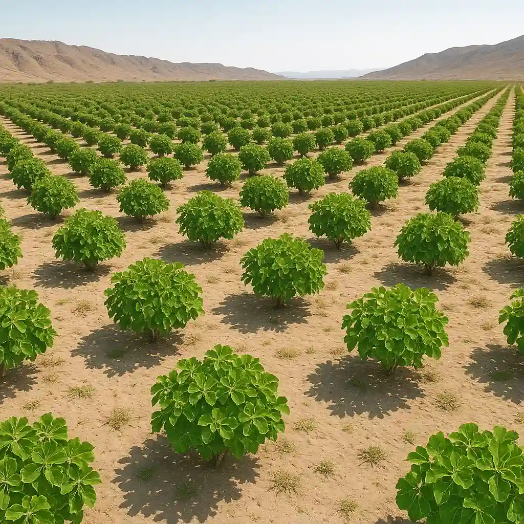 Aerial view of Jatropha cultivation fields in Oman desert for biodiesel project - biccompany