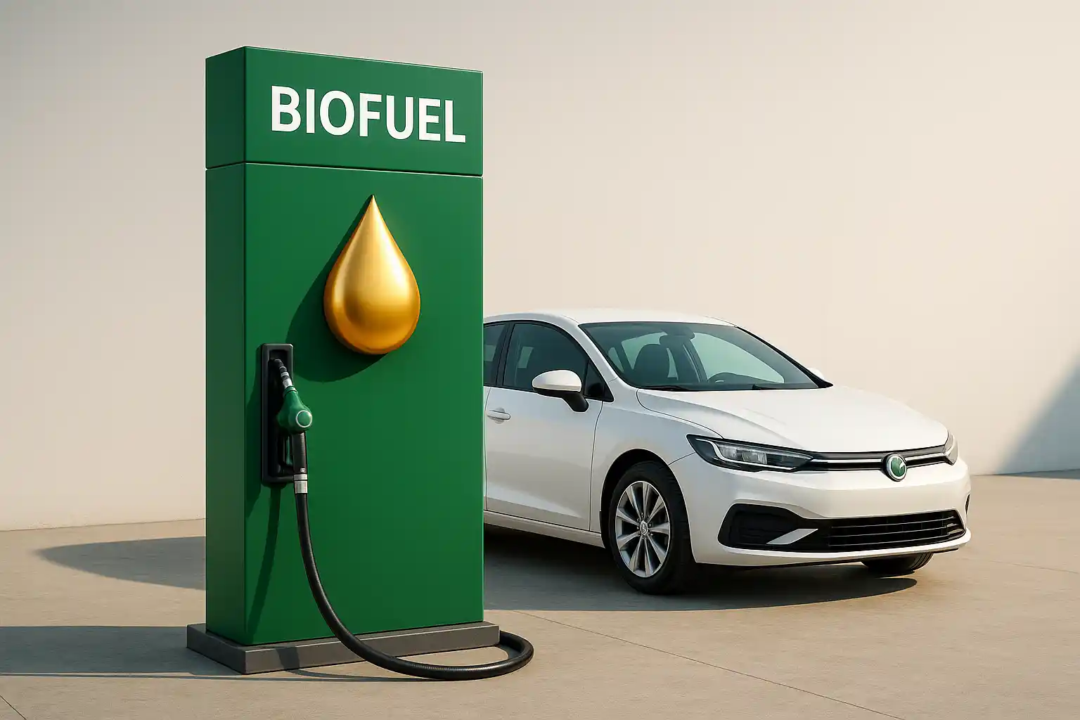 Biofuel pump station with car symbolizing green energy - biccompany