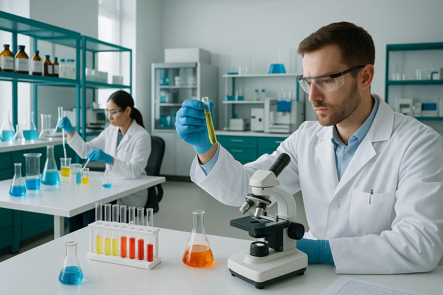 Chemical quality control lab with scientists