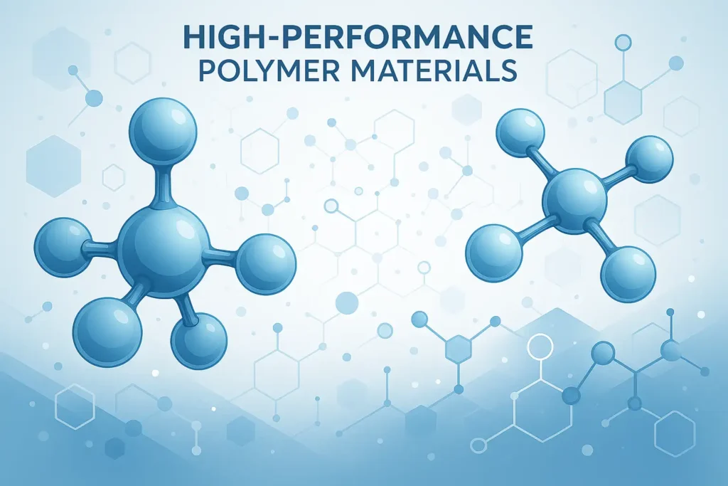 High-performance polymer materials illustration with molecular structures and engineering design